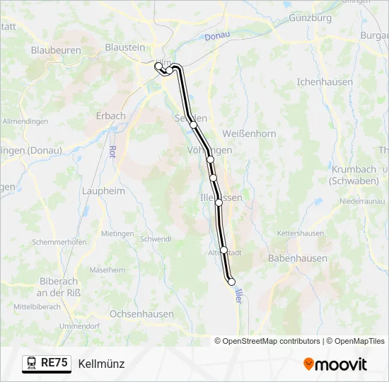 Поезд RE75: карта маршрута