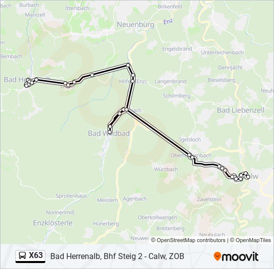 Автобус X63: карта маршрута