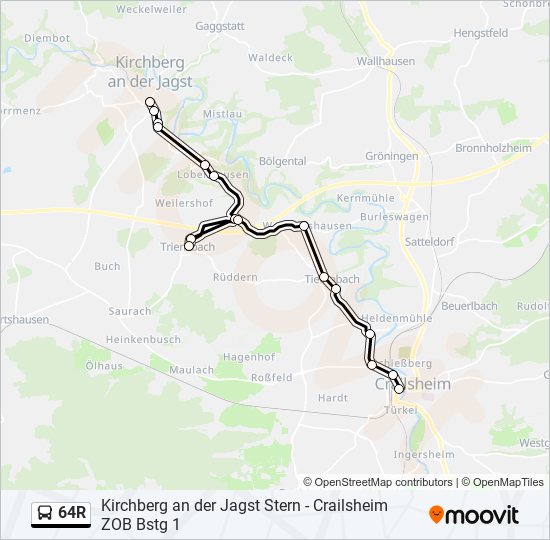 Автобус 64R: карта маршрута