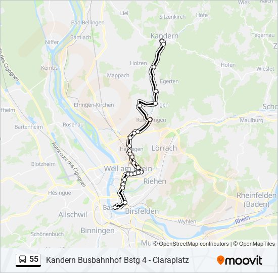 Автобус 55: карта маршрута