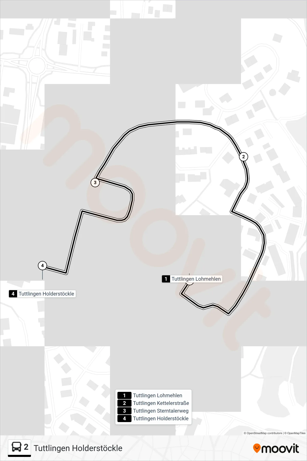 2 bus Line (Tuttlingen Holderstöckle) route and stops on a map