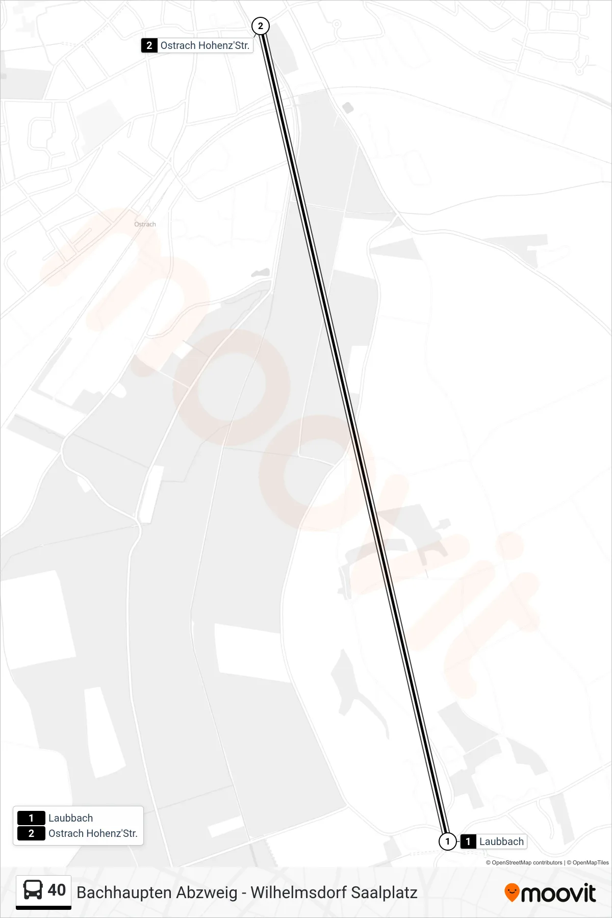 40 bus Line (Ostrach Hohenz'Str.) route and stops on a map