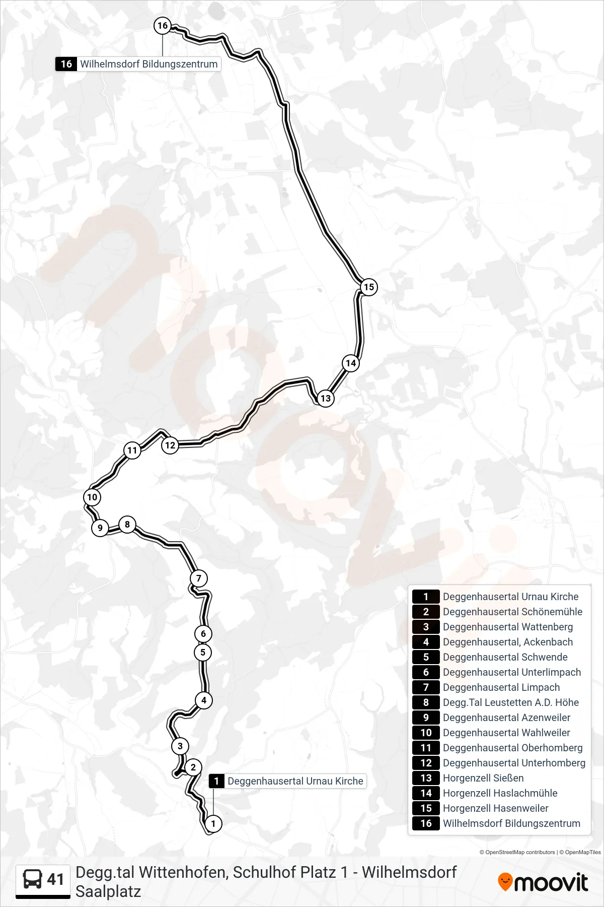 41 bus Line (Wilhelmsdorf Bildungszentrum) route and stops on a map