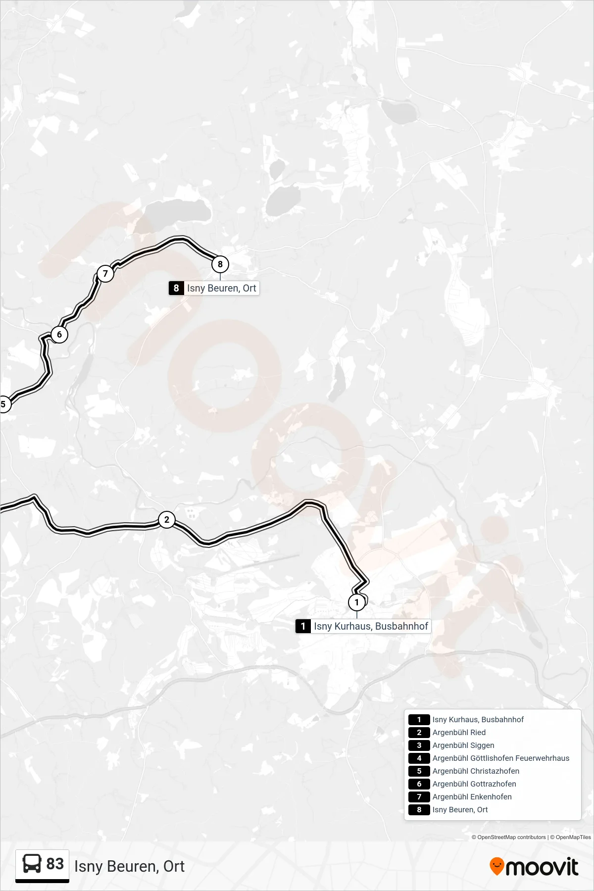 Linie 83 (Bus) Richtung Isny Beuren, Ort: Route und Haltestellen auf der Karte