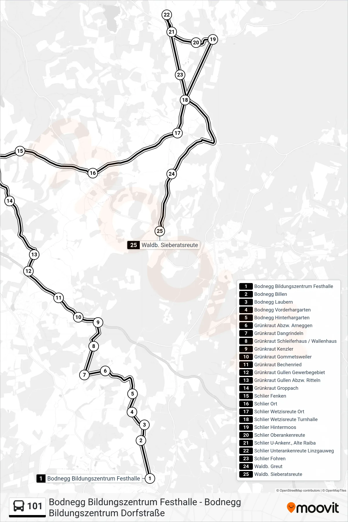 Linie 101 (Bus) Richtung Waldb. Sieberatsreute: Route und Haltestellen auf der Karte