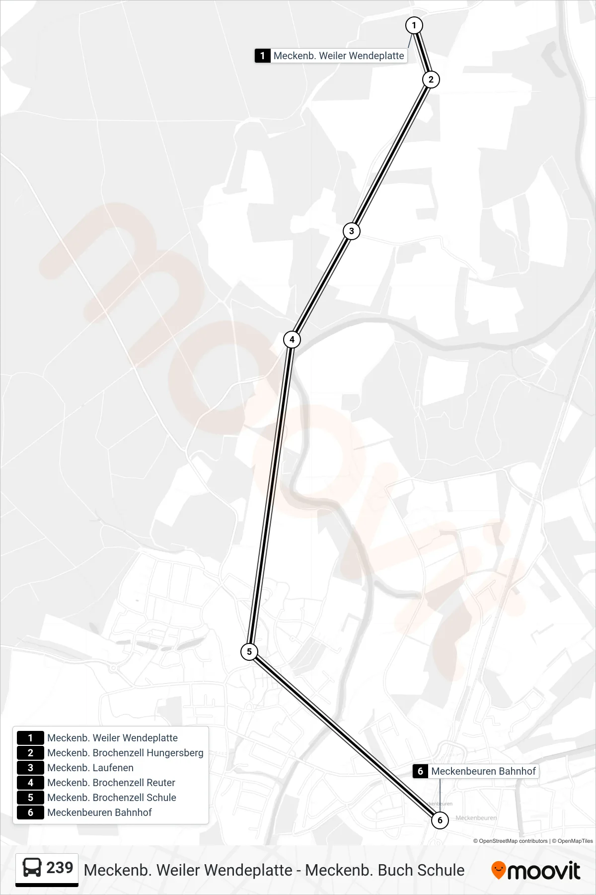 Linie 239 (Bus) Richtung Meckenbeuren Bahnhof: Route und Haltestellen auf der Karte