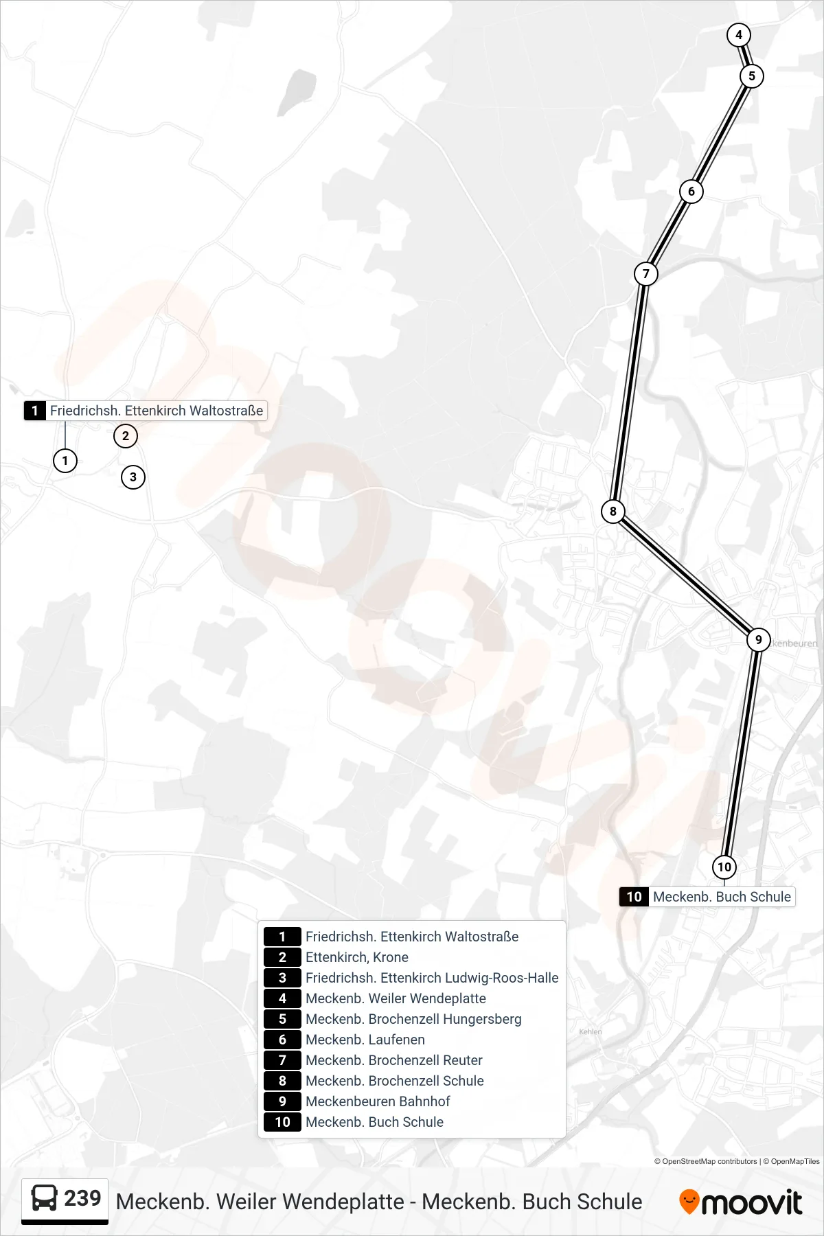239 bus Line (Meckenb. Buch Schule) route and stops on a map