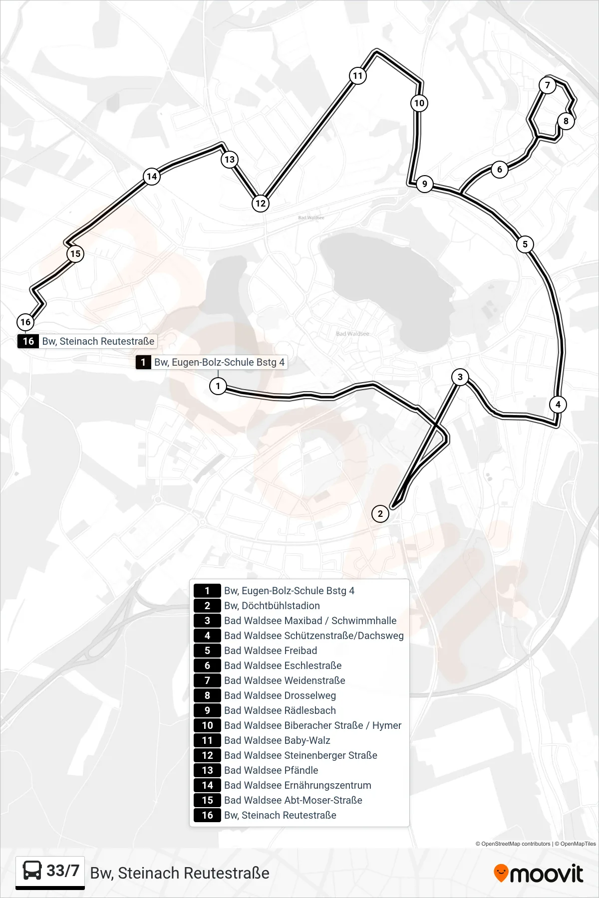 Linie 33/7 (Bus) Richtung Bw, Steinach Reutestraße: Route und Haltestellen auf der Karte