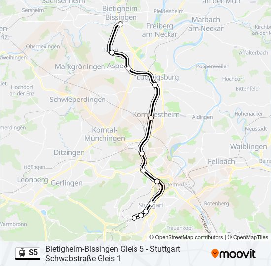 Трамвай S5: карта маршрута