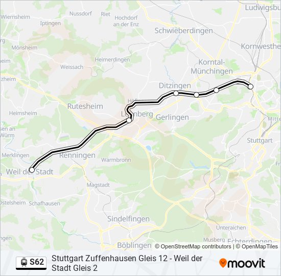 Трамвай S62: карта маршрута