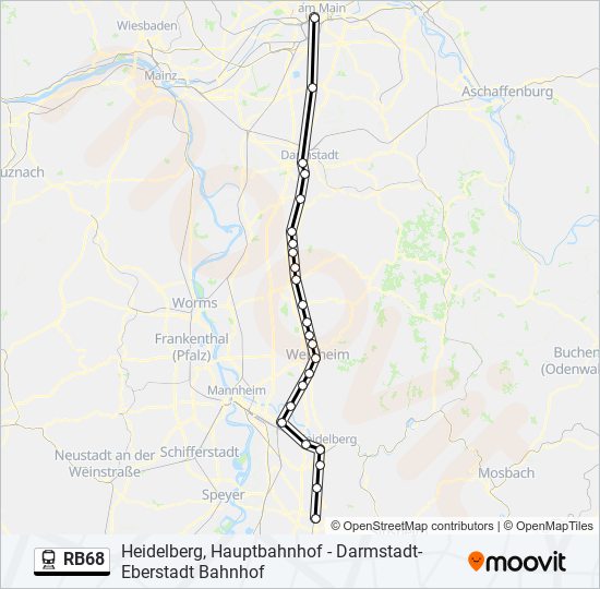 Поезд RB68: карта маршрута