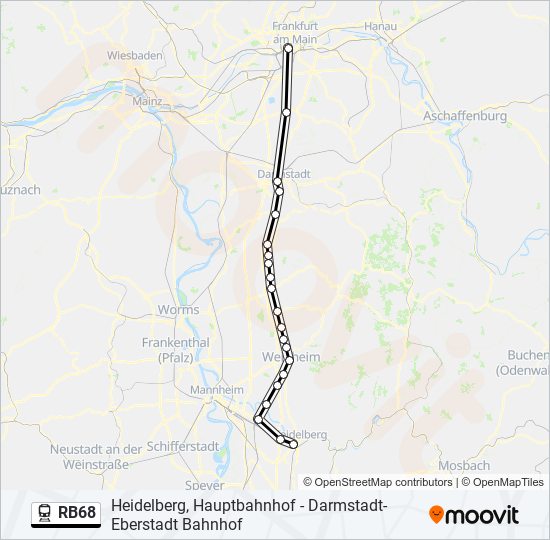 Поезд RB68: карта маршрута