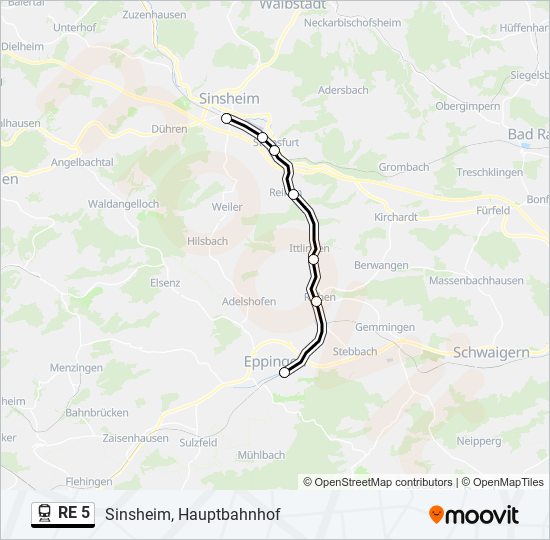 Поезд RE 5: карта маршрута