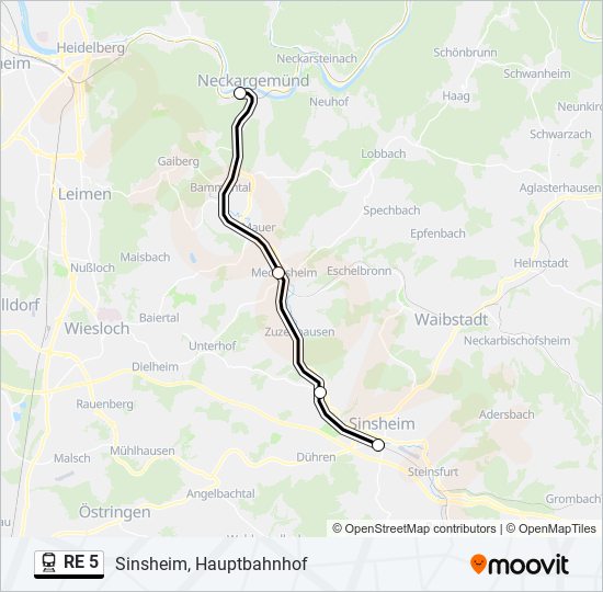 Поезд RE 5: карта маршрута