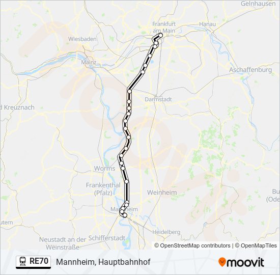 Поезд RE70: карта маршрута