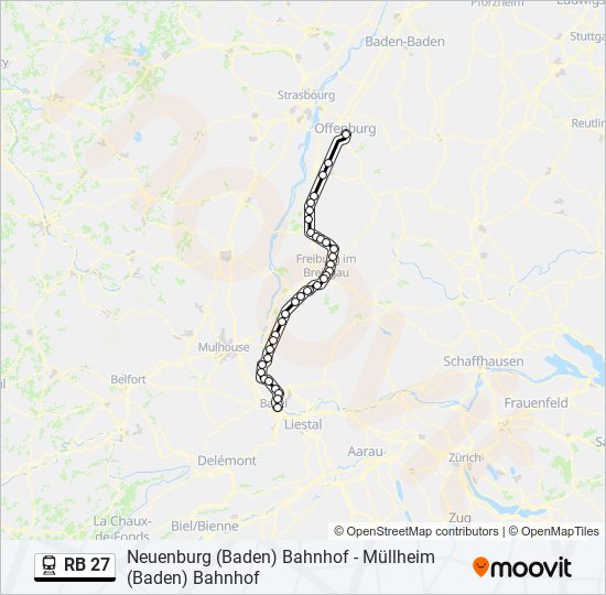 Поезд RB 27: карта маршрута
