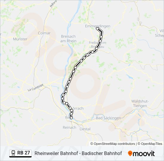Поезд RB 27: карта маршрута