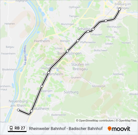 Поезд RB 27: карта маршрута