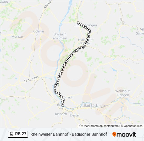 Поезд RB 27: карта маршрута