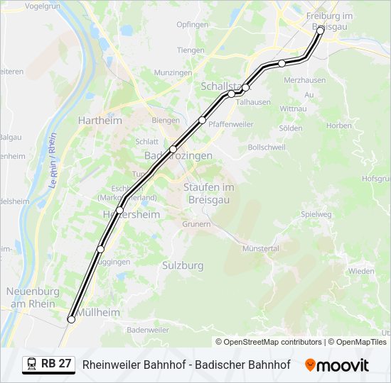 Поезд RB 27: карта маршрута