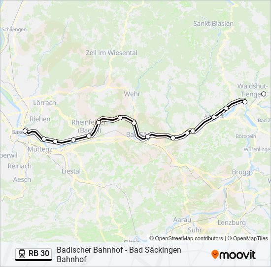 Поезд RB 30: карта маршрута