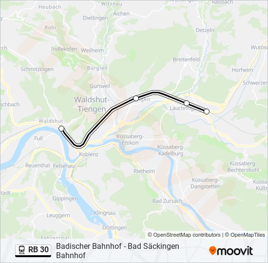 Поезд RB 30: карта маршрута
