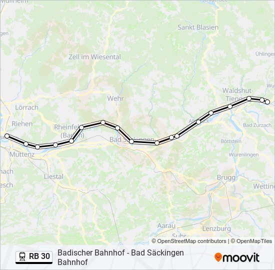 Поезд RB 30: карта маршрута