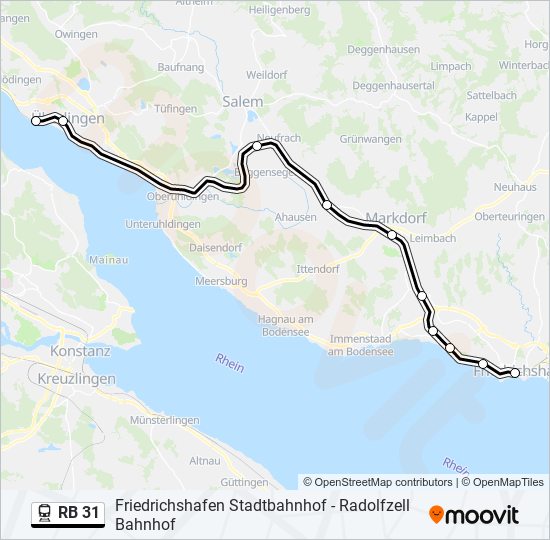 Поезд RB 31: карта маршрута
