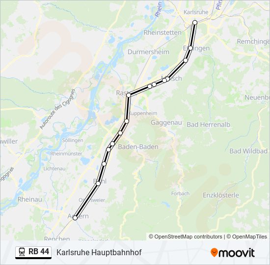 Поезд RB 44: карта маршрута