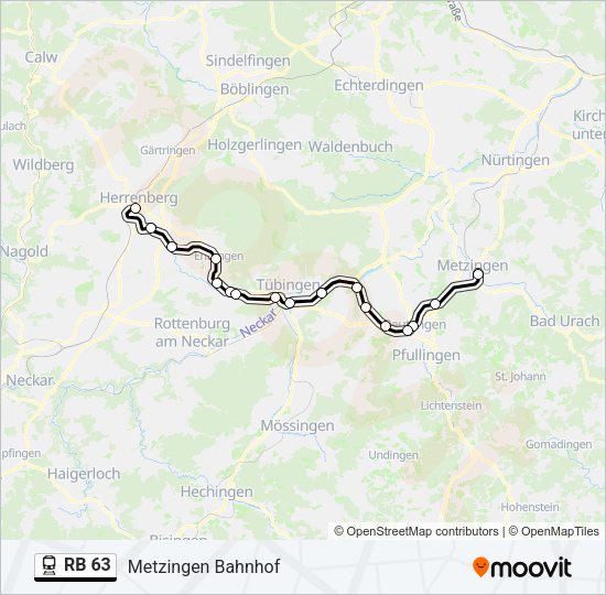 Поезд RB 63: карта маршрута