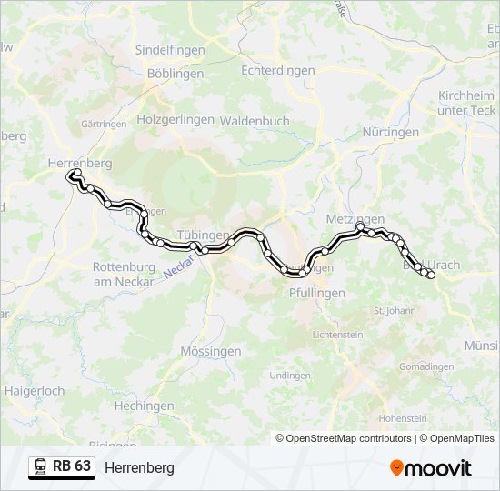 Поезд RB 63: карта маршрута