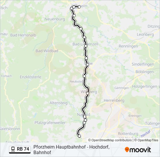 Поезд RB 74: карта маршрута