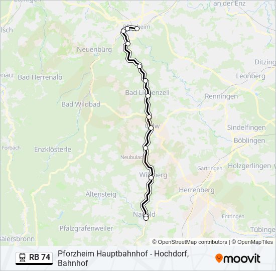 Поезд RB 74: карта маршрута