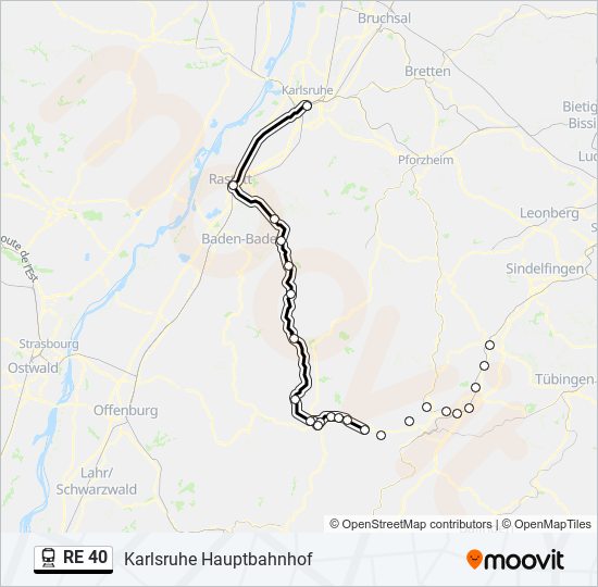 Поезд RE 40: карта маршрута