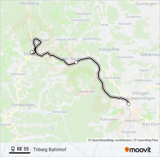 Поезд RE 55: карта маршрута