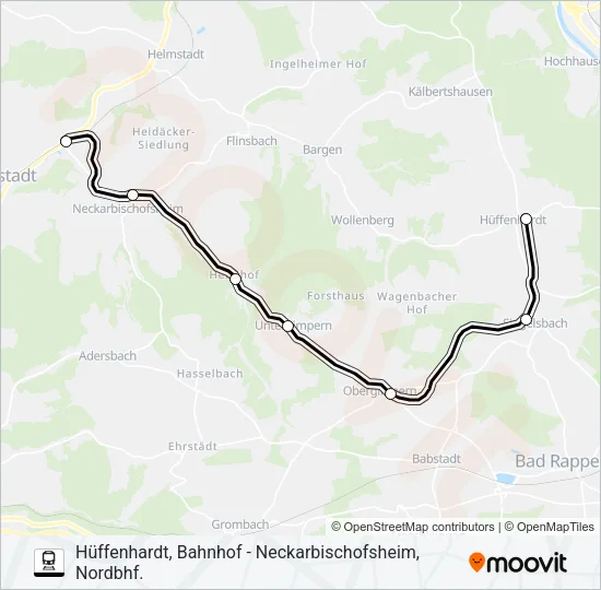 Поезд HÜFFENHARDT, BAHNHOF - NECKARBISCHOFSHEIM, NORDBHF.: карта маршрута