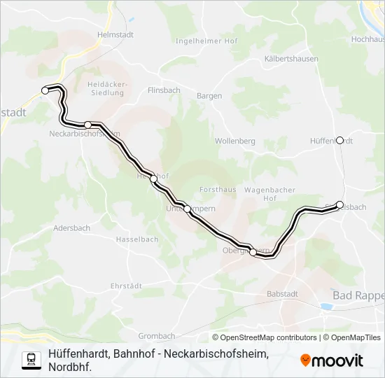 Поезд HÜFFENHARDT, BAHNHOF - NECKARBISCHOFSHEIM, NORDBHF.: карта маршрута
