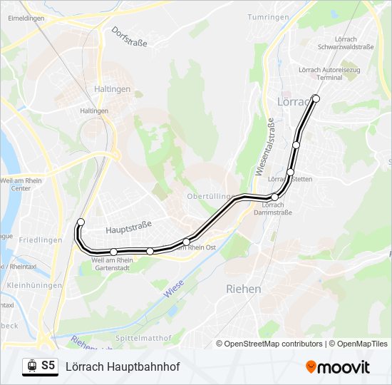Трамвай S5: карта маршрута