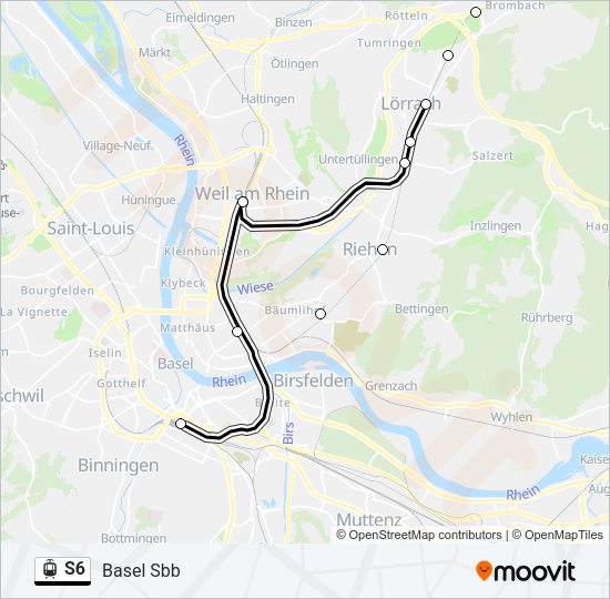 Straßenbahnlinie S6 Karte