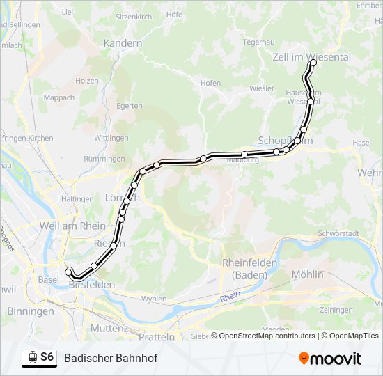 Трамвай S6: карта маршрута