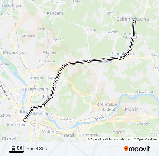 Трамвай S6: карта маршрута