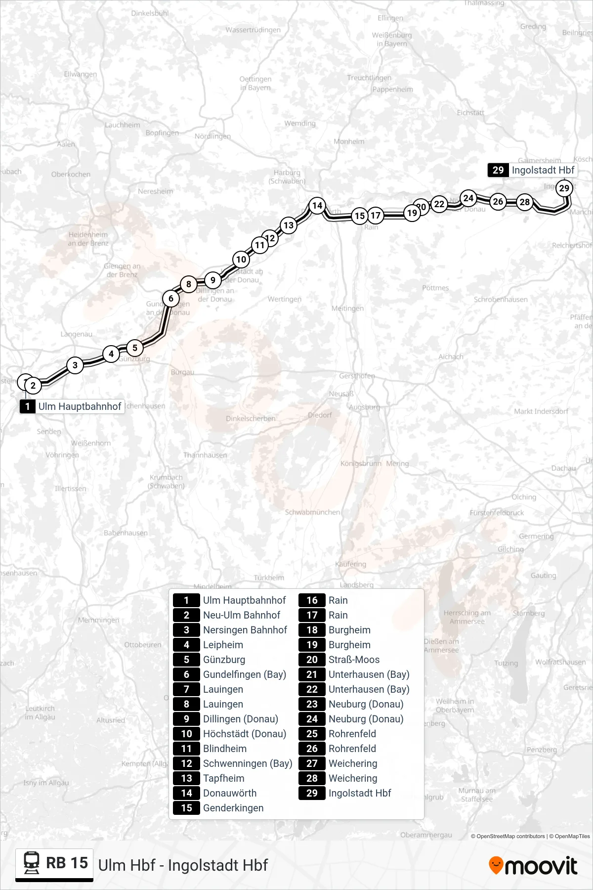 Linie RB 15 (Bahn) Richtung Ingolstadt Hbf: Route und Haltestellen auf der Karte