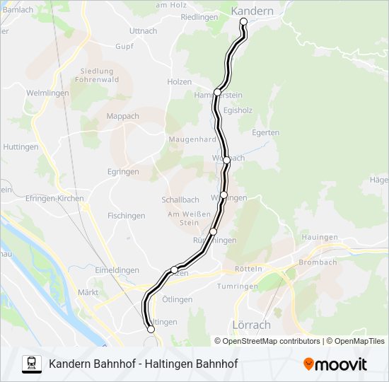 KANDERN BAHNHOF - HALTINGEN BAHNHOF Train Line Map