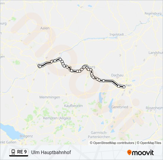 Поезд RE 9: карта маршрута