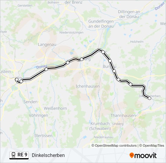 Поезд RE 9: карта маршрута