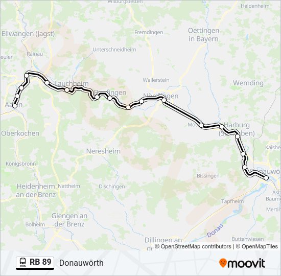 Поезд RB 89: карта маршрута