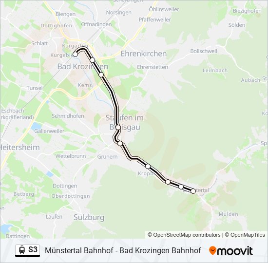 Трамвай S3: карта маршрута