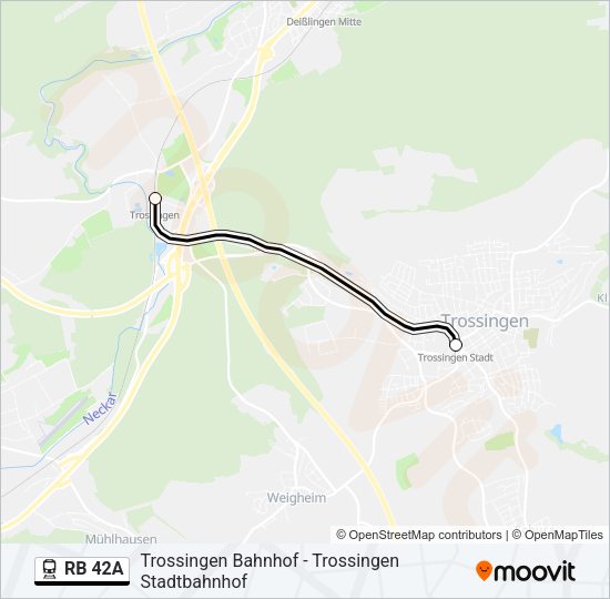 Поезд RB 42A: карта маршрута
