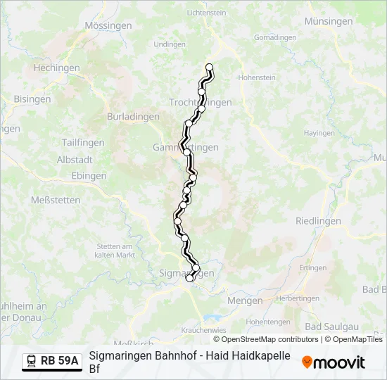 Поезд RB 59A: карта маршрута