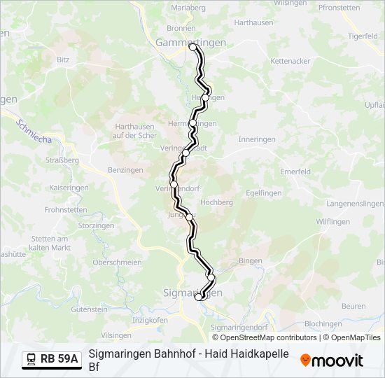 Поезд RB 59A: карта маршрута